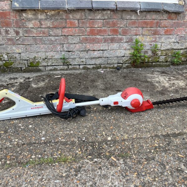 Eckman electric telescopic hedge trimmer for garden maintenance.