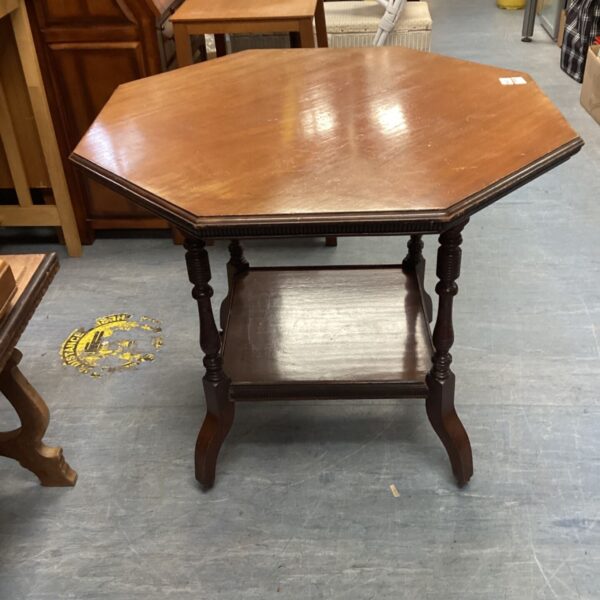 Antique Edwardian mahogany occasional table with octagonal top and undertier.