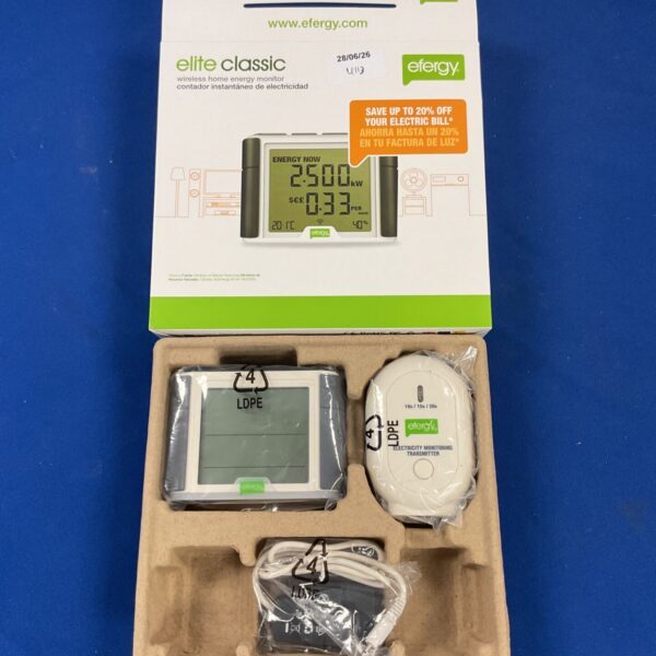 Efergy Elite Classic wireless home energy monitor in original packaging.