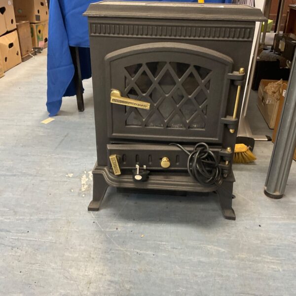 Vintage electric wood burner stove with realistic flame effect.