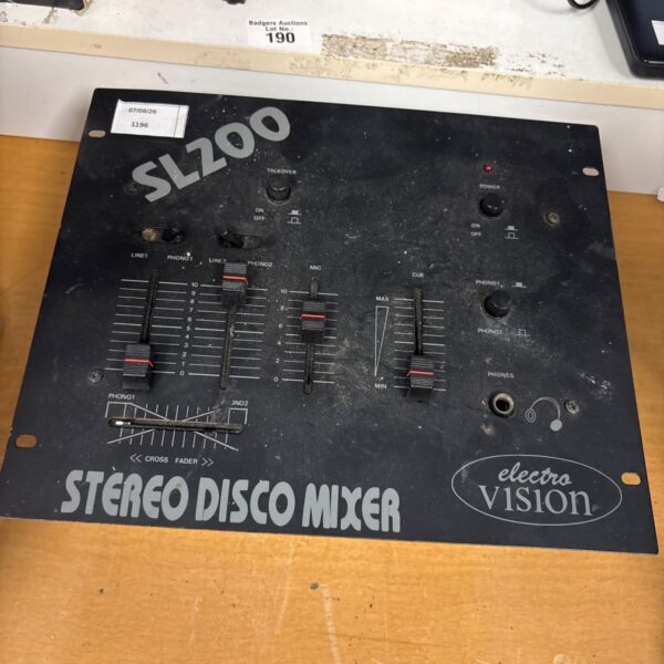 Vintage Electro Vision SL200 stereo disco mixer with sliders and controls.