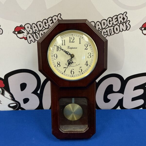 Vintage Emperor Quartz Westminster chime wall clock with Roman numerals.
