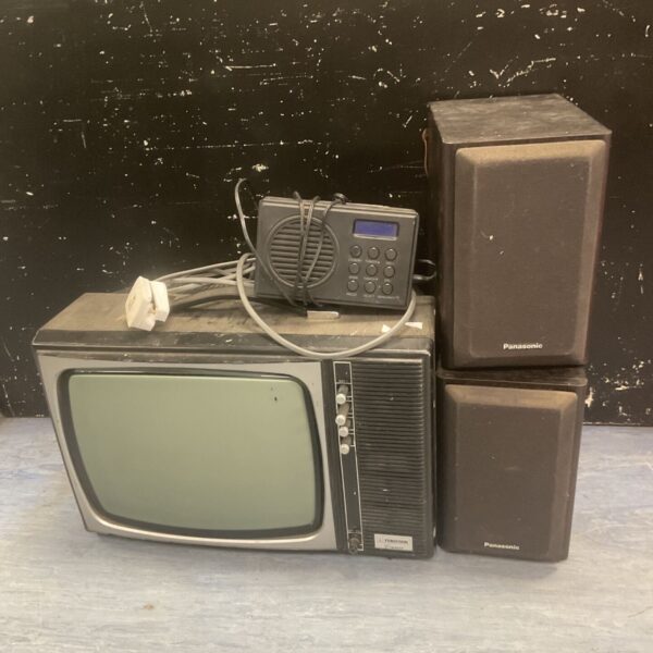 Ferguson portable TV with Panasonic speakers, vintage radio television.