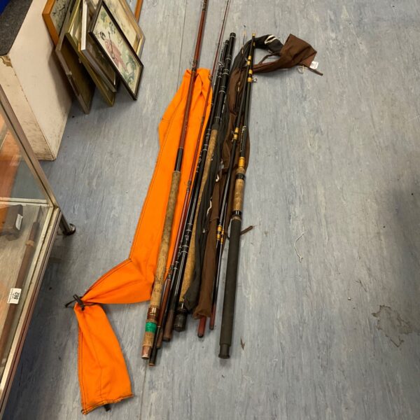 Vintage fishing rods including Shakespeare carp rods for sale.