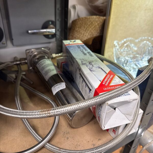 Franke triflow inline water filter system with cartridges.