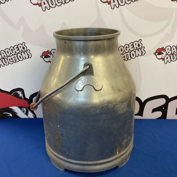 Vintage Fullwood stainless steel milk churn for dairy farming.