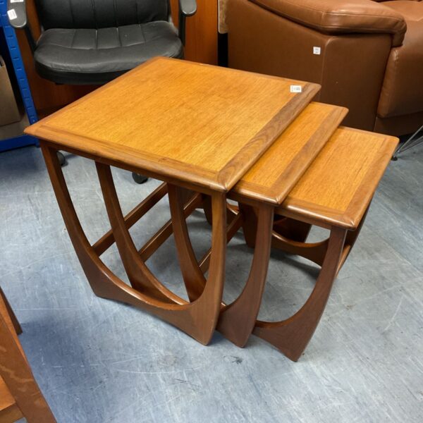 Vintage G-Plan Astro teak nest of tables with sculptural legs.