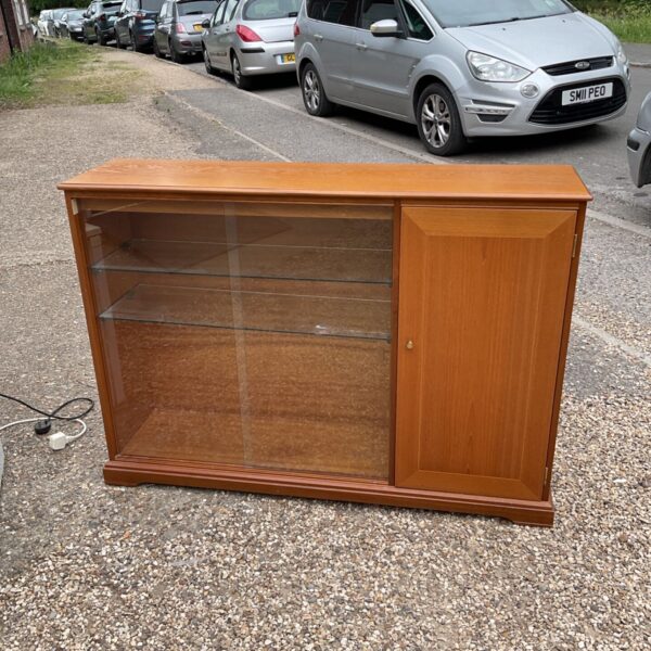 Vintage G Plan display cabinet with glass front and teak veneer.