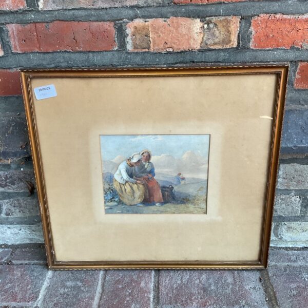 Early 19th-century watercolour painting of Galway peasants in a rural landscape.