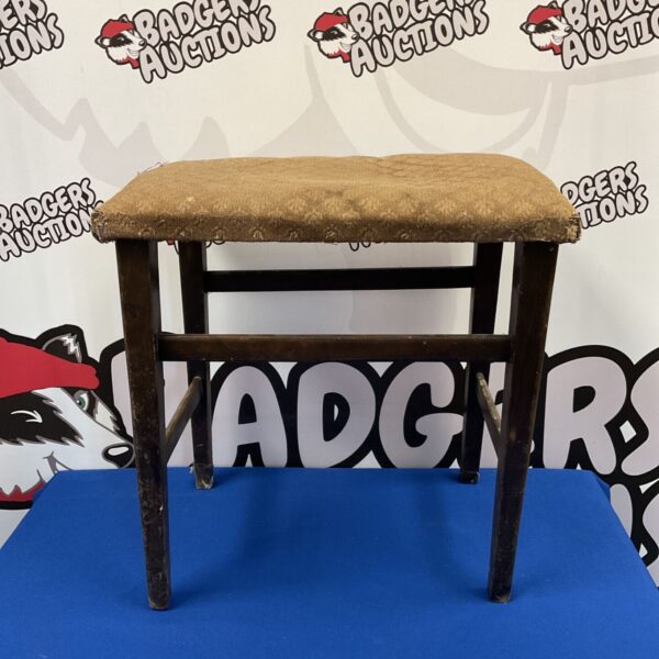 Antique George V coronation stool with rush seat and turned legs.