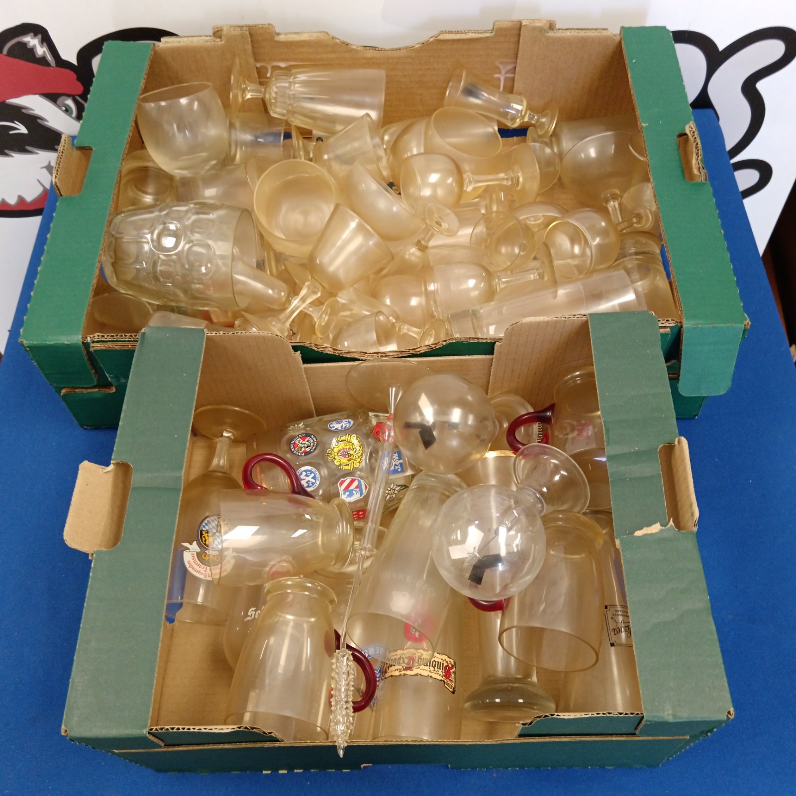 Mixed lot of vintage German crest glasses with etched designs.
