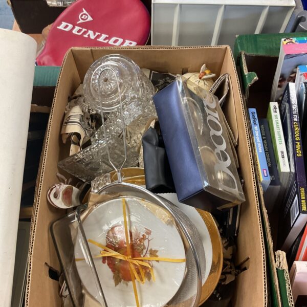 Assorted vintage glassware and silver toned coasters lot.