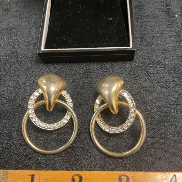 Gold and crystal hoop stud earrings, vintage fashion jewellery.