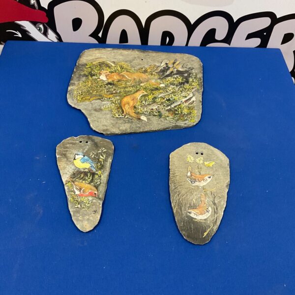 Hand painted slate scene featuring a fox in a woodland setting.