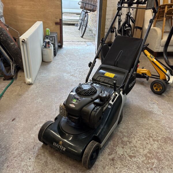 Hayter Spirit 41 450E lawnmower in used condition, ideal for garden maintenance.