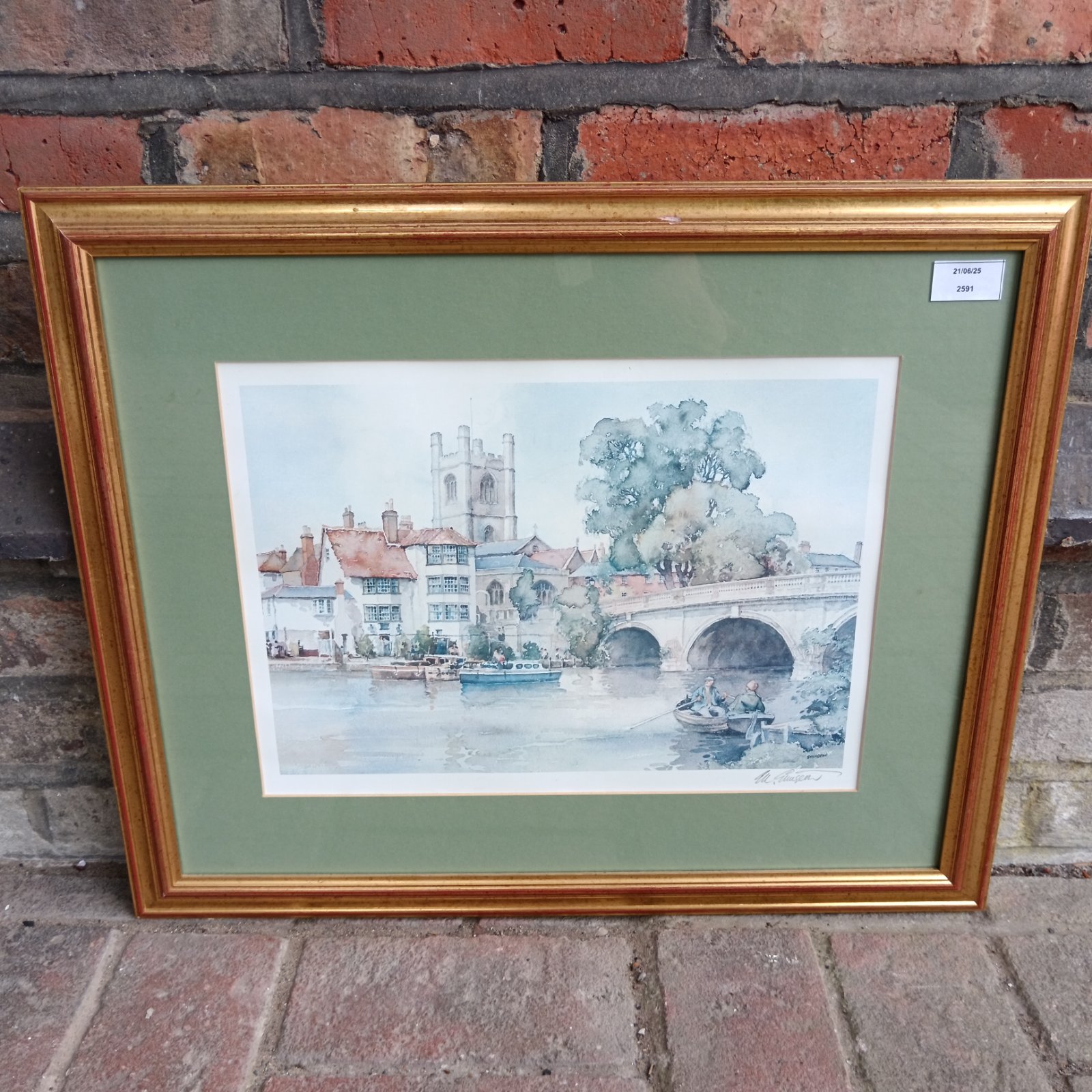 Signed watercolour print of Henley-on-Thames by E.R. Sturgeon.