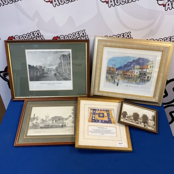 Lot of five framed High Wycombe pictures, including a signed print.