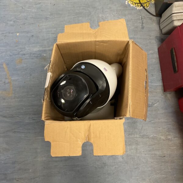 Hikvision speed dome camera in original packaging for security surveillance.