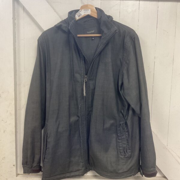 Grey Howies showerproof jacket with hood, model 67053.