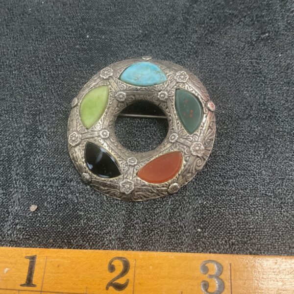 I vintage arts and crafts Celtic brooch set with semi precious stones