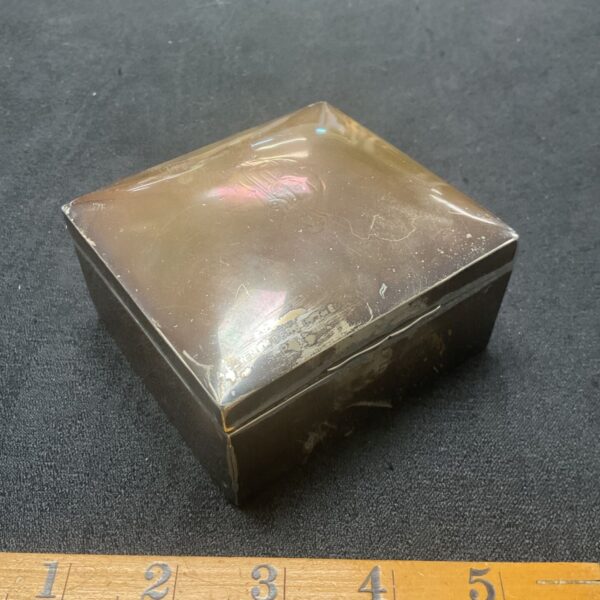 Antique Hallmarked sterling silver cigarette box. 274.8.g gross Hallmarks Worn