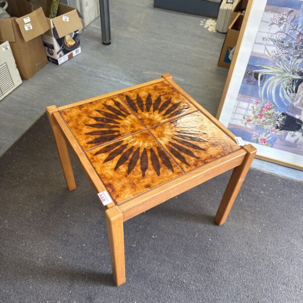 Tile topped sunburst side table 17.5" x 17.5"