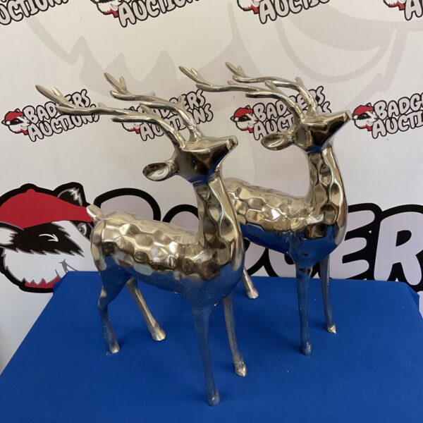 Two chrome alloy stag ornaments 18" tall approx