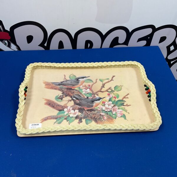 Vintage Imperial Bird tea tray with colourful bird and floral design.