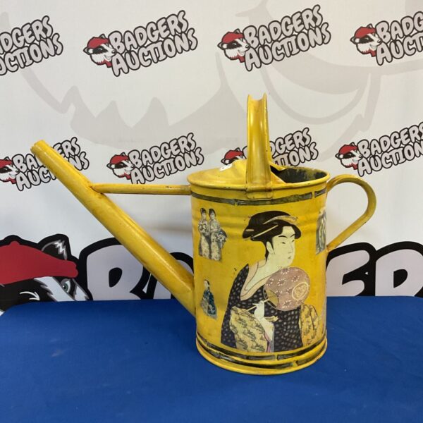 Vintage Japanese decoupage watering can with geisha design.