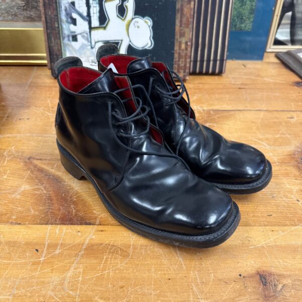 Dark brown Jeffery West Croaker boots size 8, showing wear.