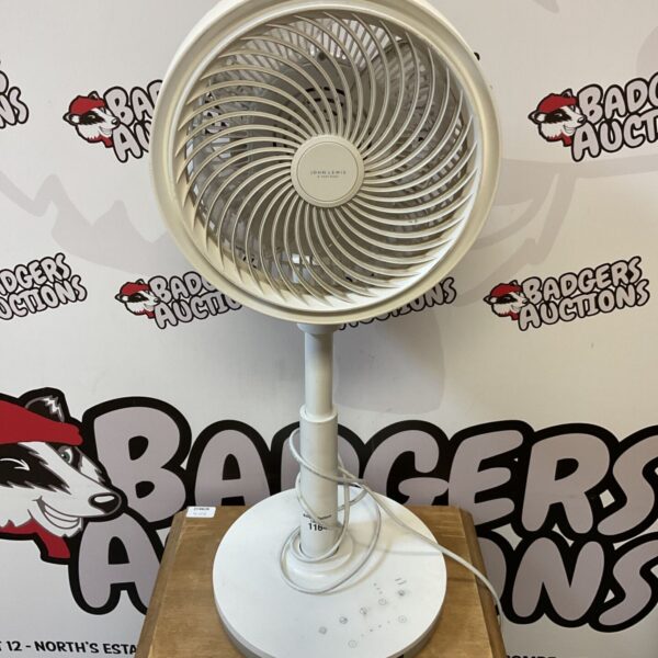 White John Lewis floor fan, telescopic and oscillating design.