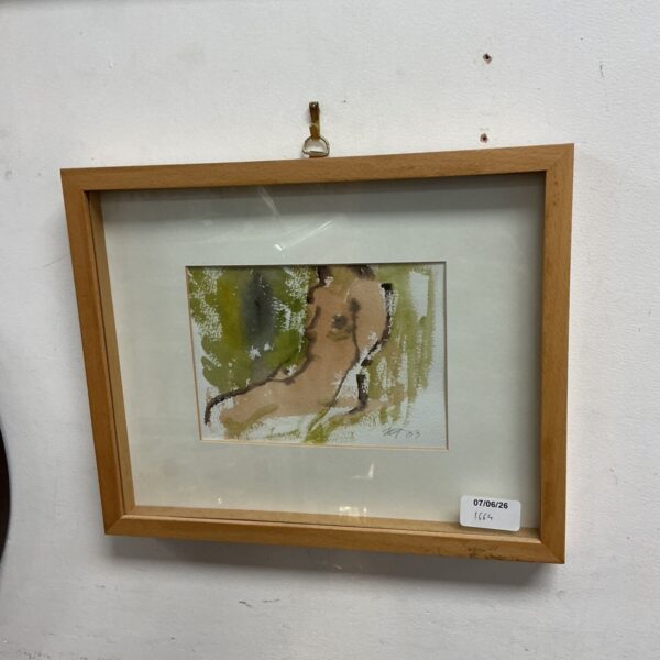 Signed 1983 watercolour painting of a reclining nude by Joy.