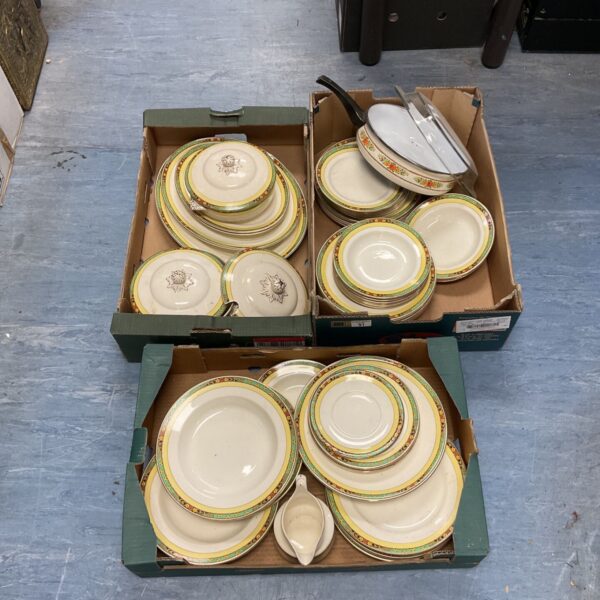 Vintage Keeling & Co Losol Ware plates and bowls in a cardboard box.