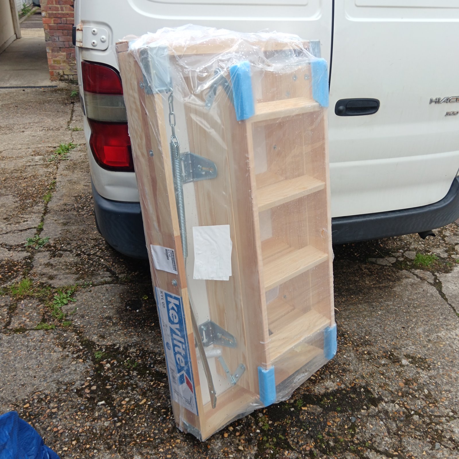Keylite loft ladder and hatch kit in packaging.