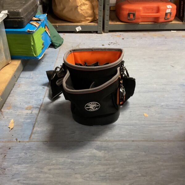 Black Klein Tools organiser pouch with multiple pockets and loops.