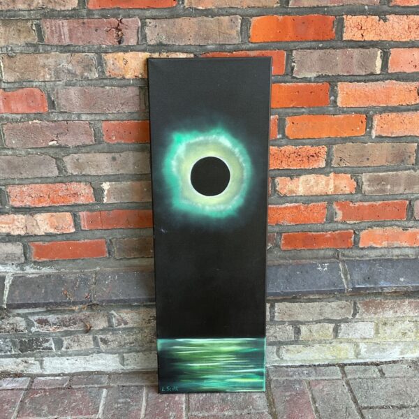 Abstract acrylic eclipse painting by L. Scott.