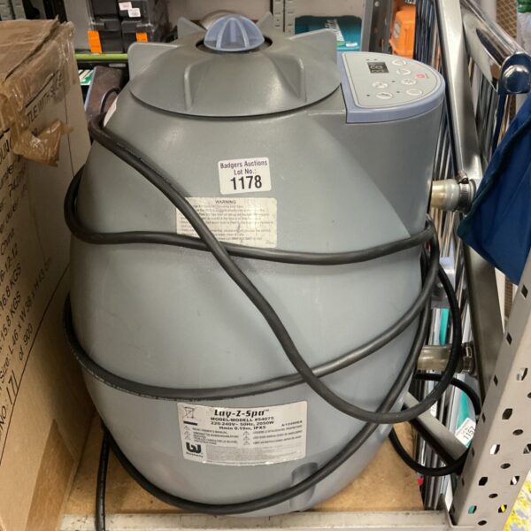 Grey Lay-Z-Spa hot tub pump with lot number sticker.