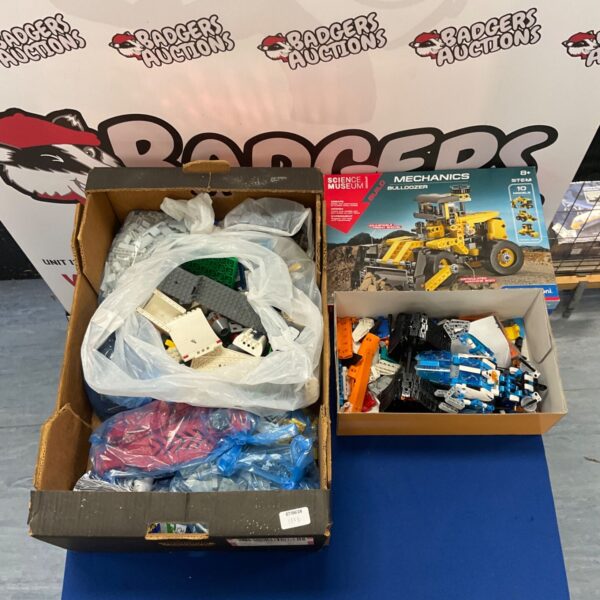 Assorted Lego bricks with Science Museum Mechanics Bulldozer set.