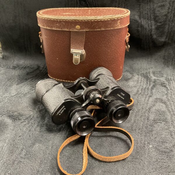 Vintage Lieberman & Gortz 15x42 binoculars with case, detailed view.