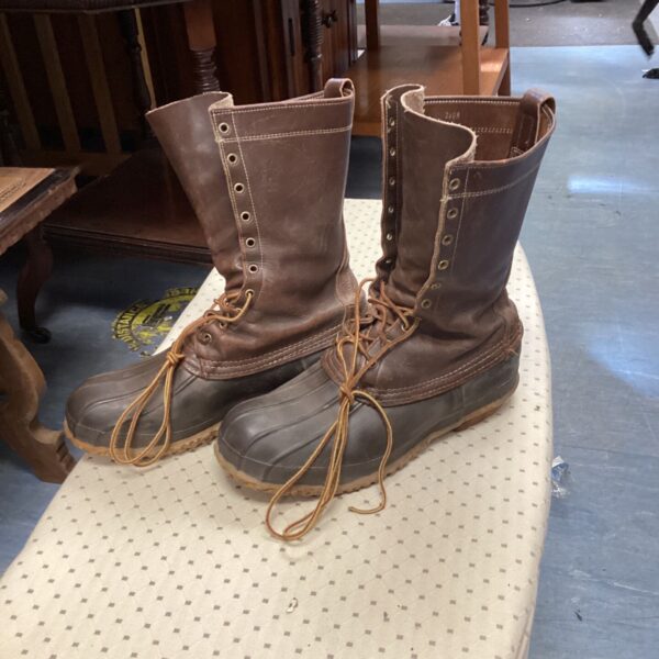 Vintage L.L. Bean hunting boots showing wear and tear.