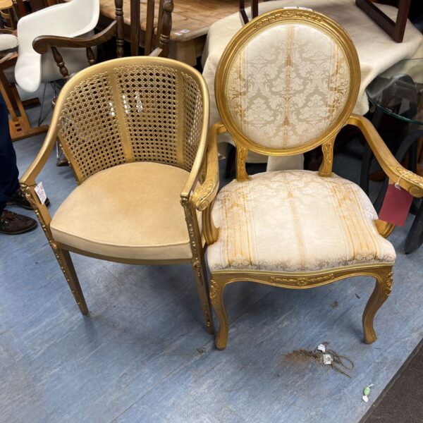 Casa pedrino baroque luxury chair and one other gold gilt chair