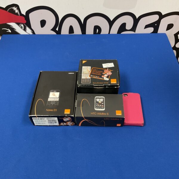 Vintage bundle featuring a nokia es, sony ericsson w705, and an htc wildfire s,