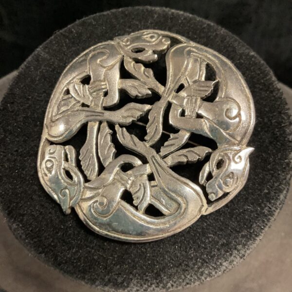 Handmade silver celtic three dog brooch by Aidan Breen