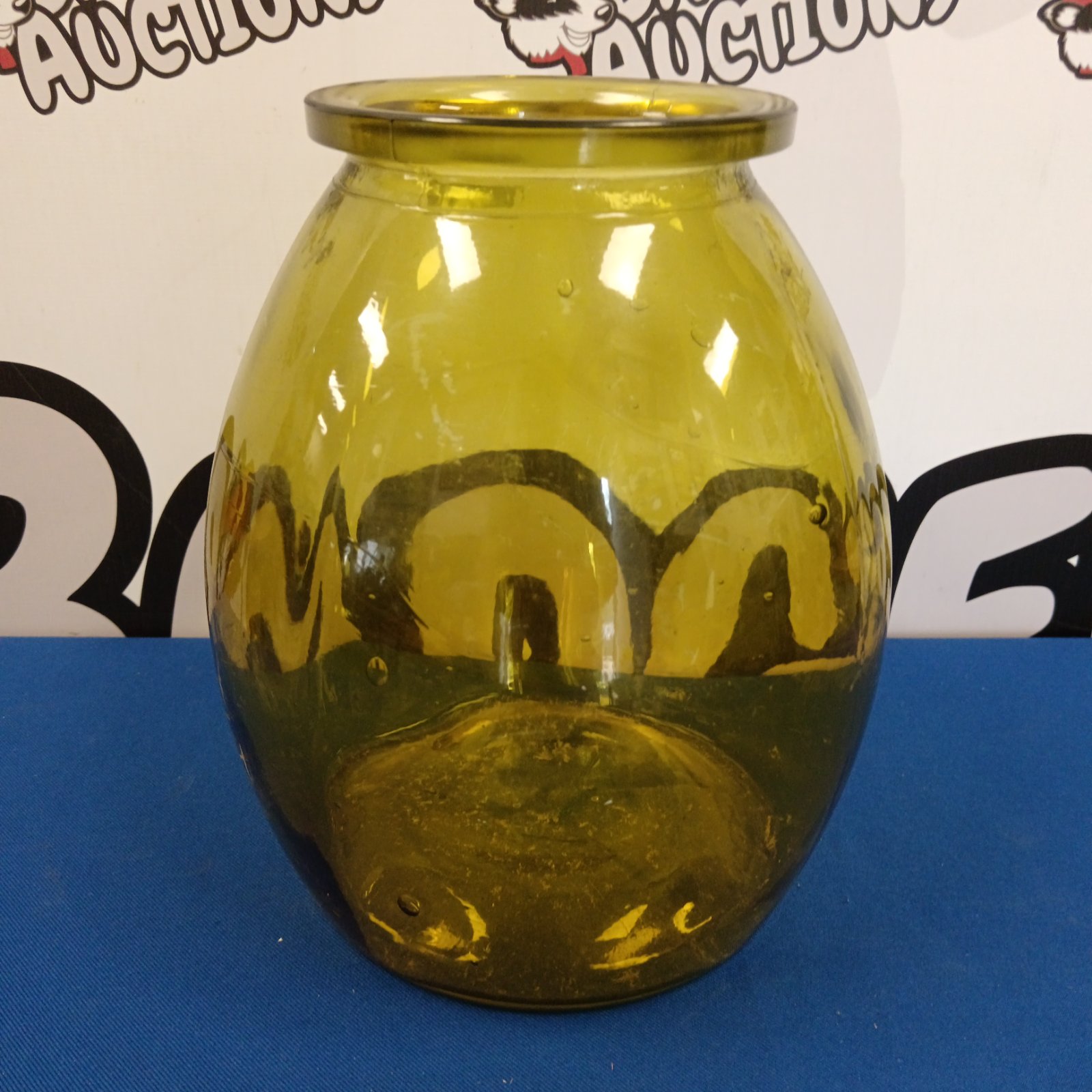 Large vintage amber glass jar vase