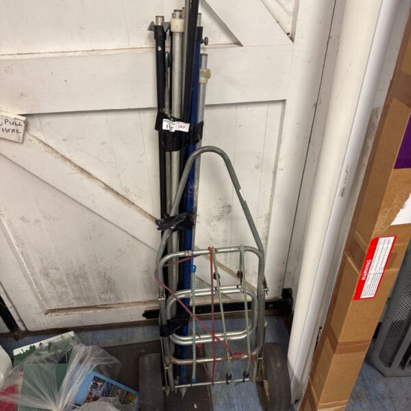 fishing tackle trolley with selection of bank sticks