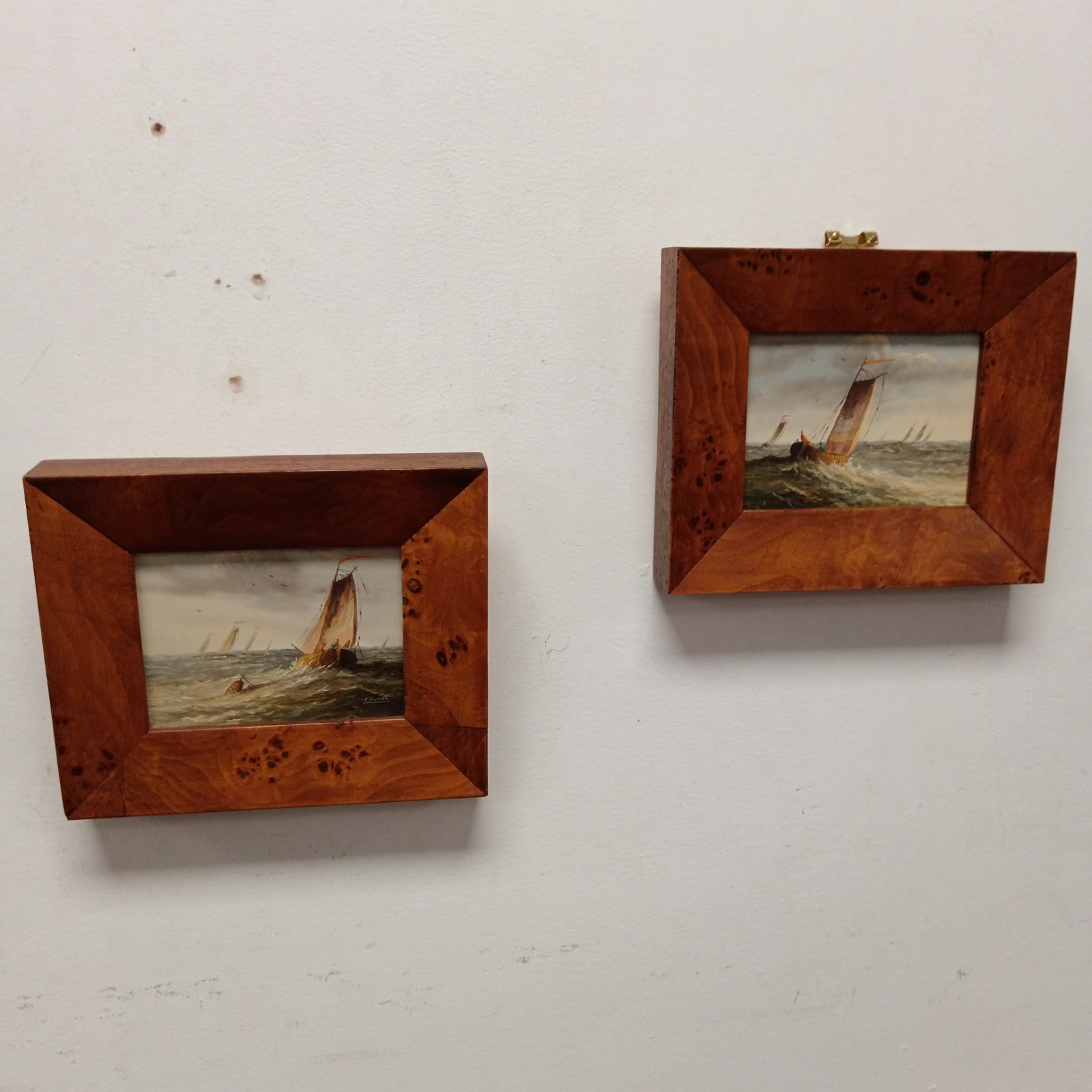 Pair of Ronald Cavalla oil paintings “stormy seas” 4x3”