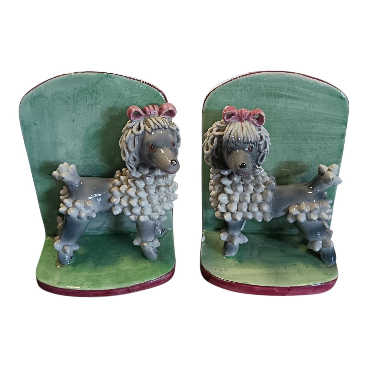 vintage Italian ceramic spaghetti poodle dog bookends