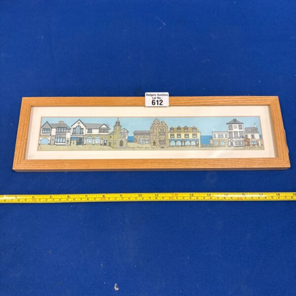 Framed Lyme Regis print depicting Bridge Street by M L Gibson.