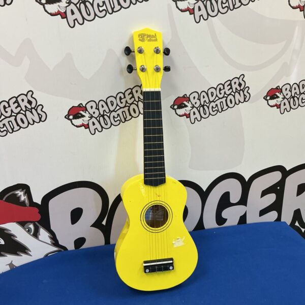 Bright yellow Mad About ukulele, SU8-YL model, musical instrument.