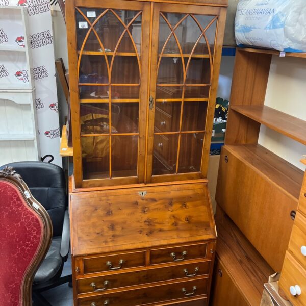 Antique mahogany secretary desk with glazed bookcase.